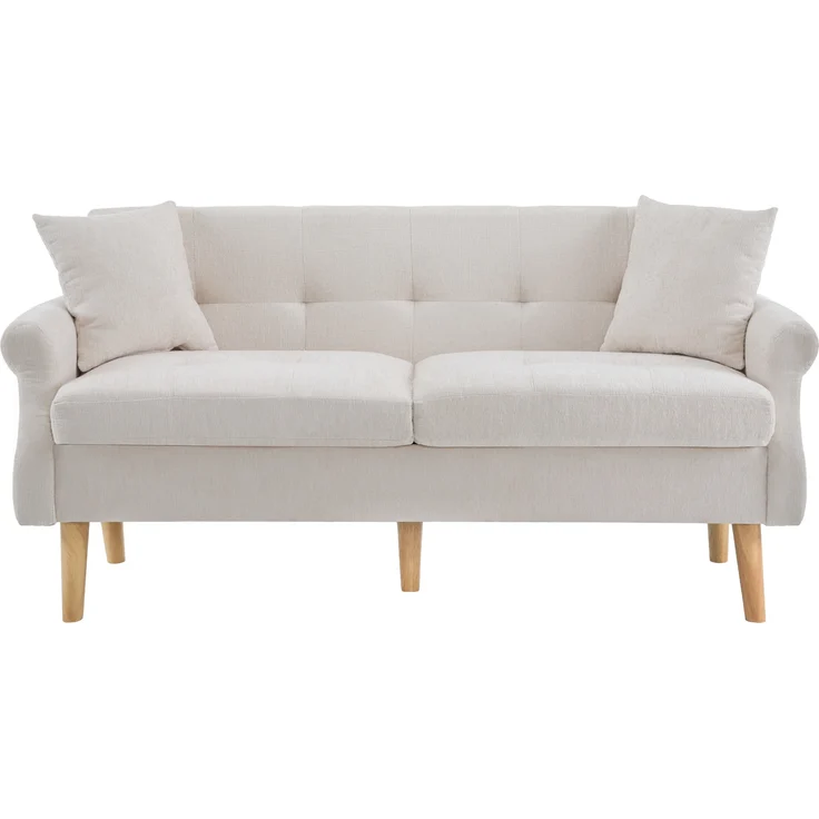 Chenille Kompaktsofa mit Federkern & hohen Massivholzfüßen, 162x74x77 cm, Beige – Bild 9