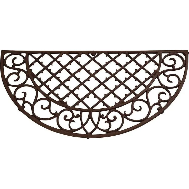 Rustikaler Fussabtreter Halbrund Gusseisen Braun Jugendstil Fußmatte 67 x 34cm