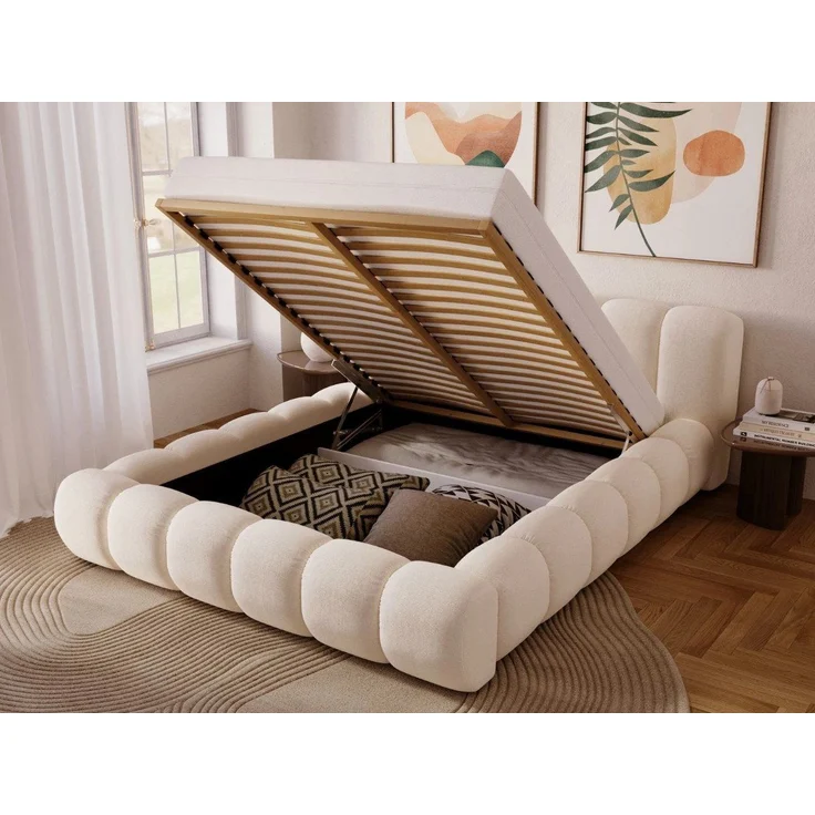 GrainGold Polsterbett mit Bettkästen DORIA, Modern Bett mit Kopfteil - 180x200 cm, Creme (1x Bett) – Bild 2
