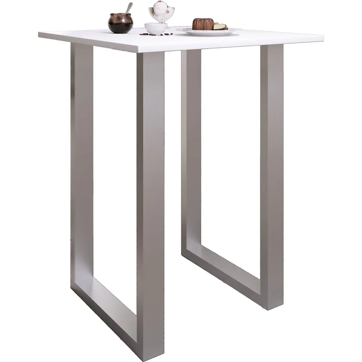 VCM Bartisch Xona 920137 Silber / Weiß H. 102 x B. 80 x T. 80 cm