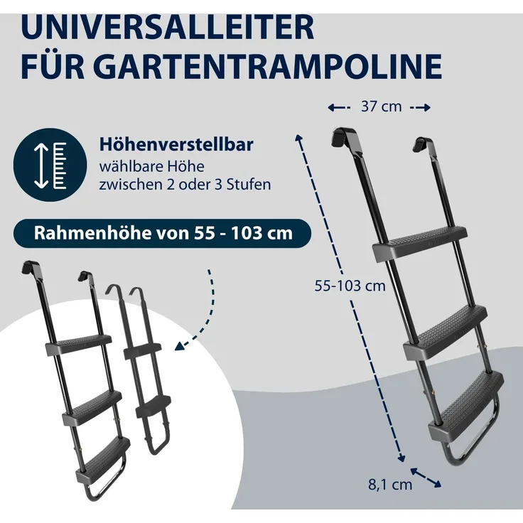 Höhenverstellbare Trampolinleiter, von 55 bis 103 cm