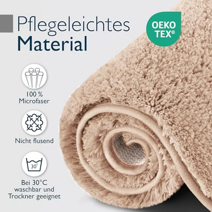 Beautissu Badematte BeauMare FL, rutschfester Hochflor Badteppich in Natur, 60x50 cm, 30 mm Höhe, waschbar, Shaggy Optik – Bild 5