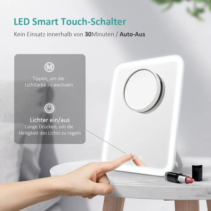 EMKE Kosmetikspiegel mit Beleuchtung, 3 Lichtfarben und 3X Fach Vergrößerungsspiegel Schminkspiegel mit licht-180° Drehbar USB Wiederaufladbar, Makeup Spiegel mit Vergrößerung – Bild 2