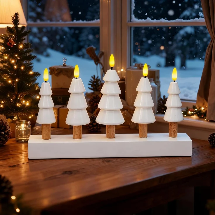 Salcar LED Dekolicht LED Weihnachtskerzenbaum – 5-flammiger Tischdeko-Leuchter Warmweiß, LED Weihnachtskerzen mit flackernden Flammen, batteriebetrieben – Bild 1