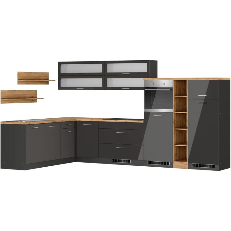 KOCHSTATION Winkelküche KS-Milan, optional mit Muldenlüfter, Stellbr. 360/220 cm, wahlweise mit E-Geräten, Kochfeld mit Dunstabzug – Bild 3