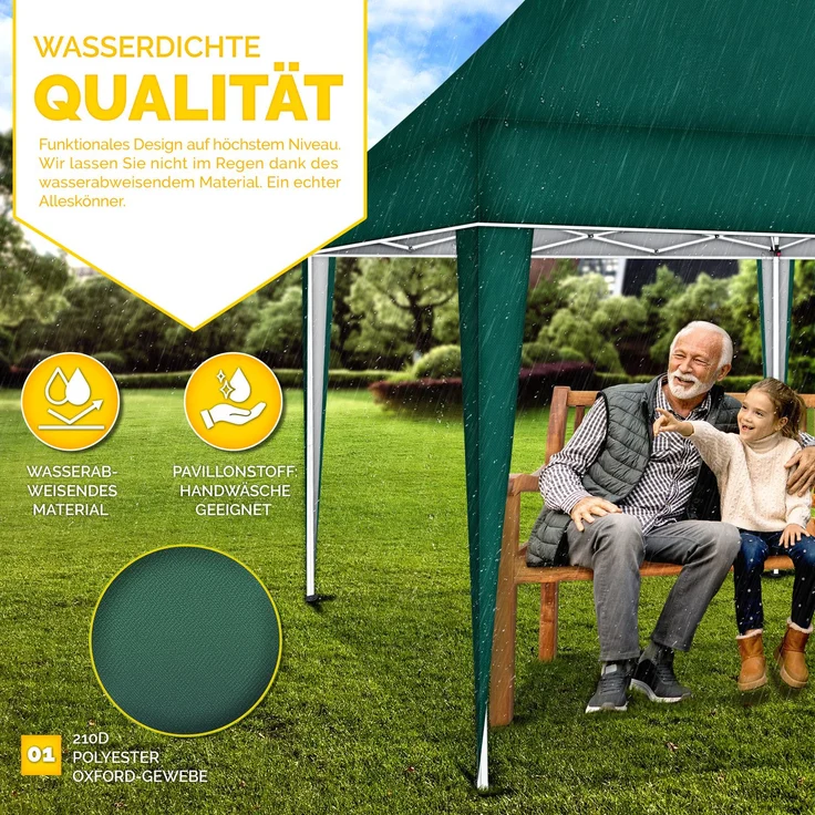 tillvex Pavillon 3x6m Grün wasserdicht | Pop-Up Faltpavillon höhenverstellbar | Gartenzelt UV Schutz 50+ | Partyzelt mit Tasche für Garten – Bild 9