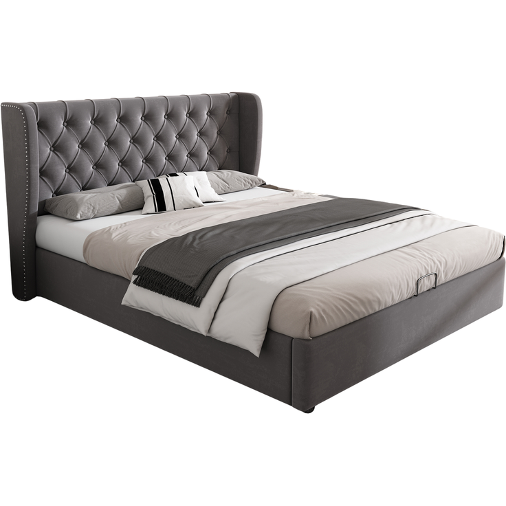 Merax Doppelbett, 140 x 190 cm, hydraulisch verstellbares Funktionsbett mit Lattenrost und Stauraum, Samt, grau – Bild 10