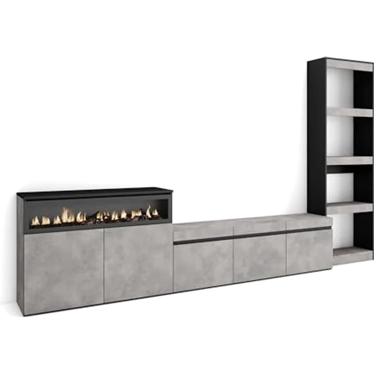 Skraut Home | Wohnwand Wohnzimmer | Wohnzimmermöbel, Möbelset | 310 x 186 x 35 cm | Für TV-Geräte bis zu 65" | Elektrokamin. | Moderner Stil | Zement – Bild 2