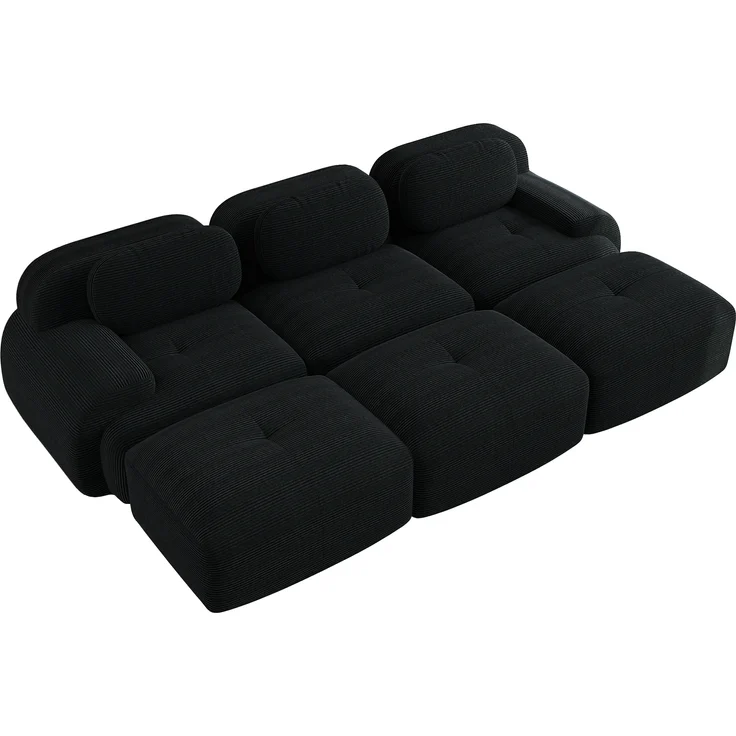 Modulares 3-Sitzer-Sofa mit 3 Hockern aus Cordstoff,montagefreie Lieferung haustierfreundlich ultra-breite Armlehnen 32D hochelastische Polsterung für Wohnzimmer und Heimkino,Cordstoff,Black, – Bild 6
