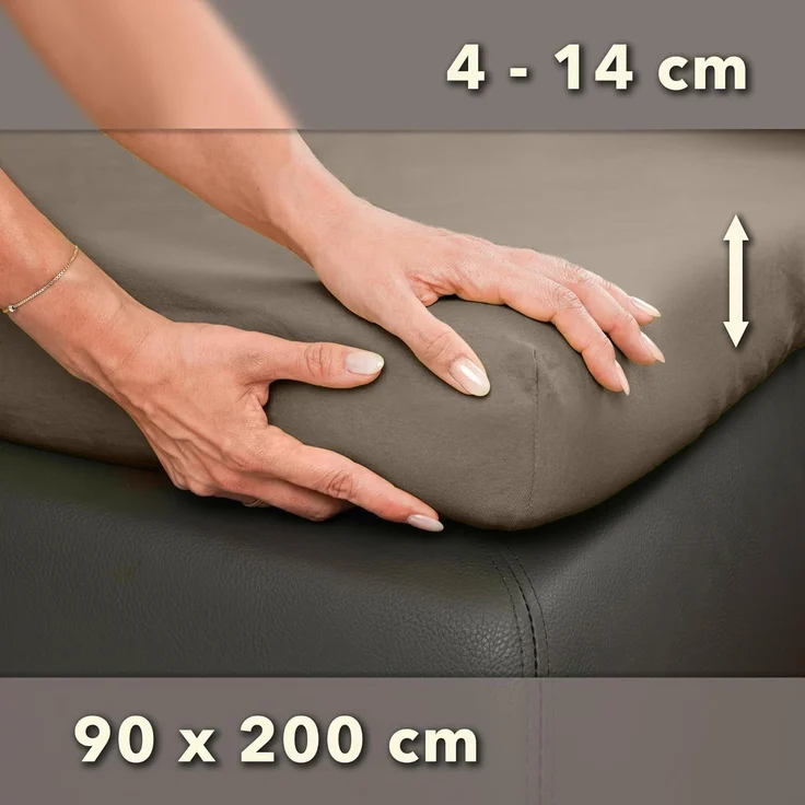 STUDIO Spannbettlaken Basic Topper, viele Größen, 100% Baumwolle, OEKO-TEX 100, Jersey, Baumwolle, Gummizug: rundum, (1 Stück), 90x200 cm Topper Spannbetttuch bis 14 cm Höhe - Taupe – Bild 4
