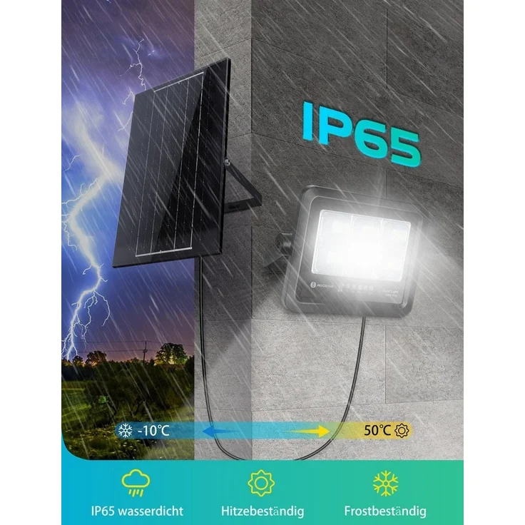 Aigostar Flutlichtstrahler Solarstrahler Außen Mit Fernbedienung LED Strahler Außen Solar, IP65, LED fest integriert, Tageslichtweiß – Bild 2