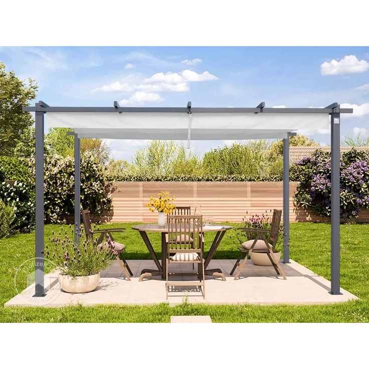 PRIMEYARD Pergola 3x4 m Terrassenüberdachung mit grauem Schiebedach Stahlrahmen – Bild 4