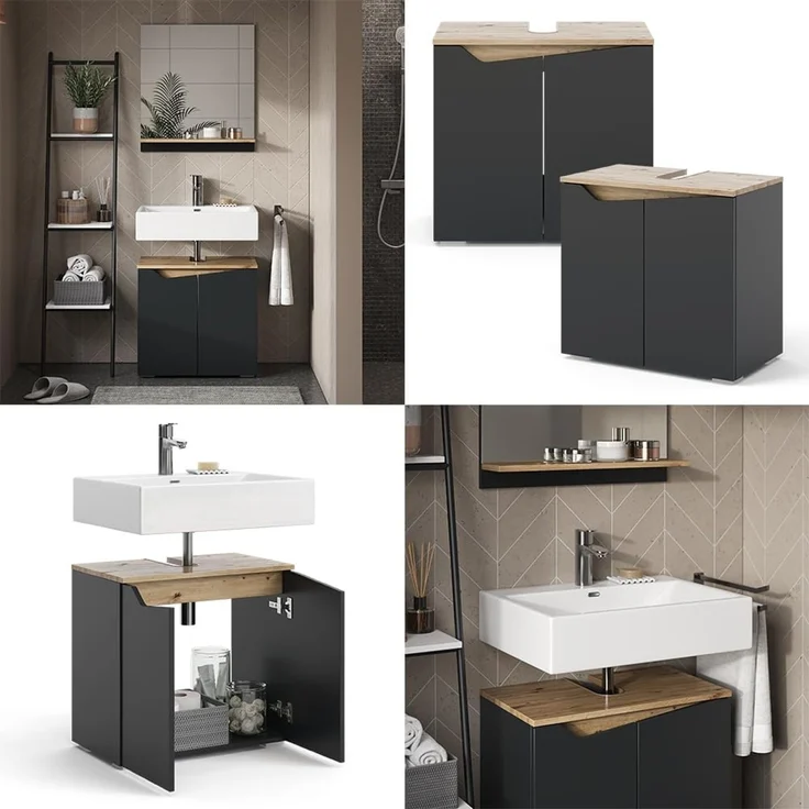Waschbeckenunterschrank Marelle Anthrazit/Artisan 60 x 57.5 cm mit 2 Türen Vicco – Bild 8