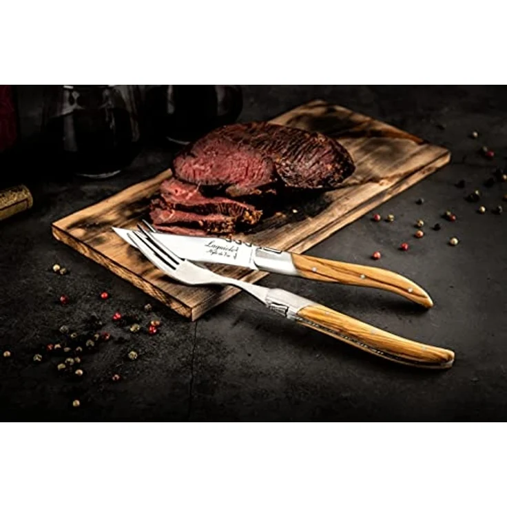 Laguiole Style de Vie Steakmesser LAGUIOLE STEAKMESSER SET "LUXIVIO", Edelstahl, Olivenholz, 6 Messer (6 Stück) – Bild 7