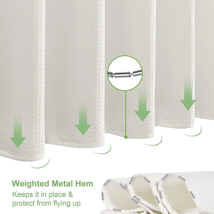 Waffel Duschvorhang Metallringe Wasserdicht Anti Schimmel 182x214cm Creme – Bild 5
