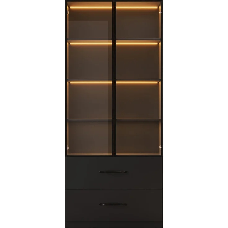 ZUBALIYA LED-Vitrine 60×40×160 cm - Glasvitrine, Bücherregal und Multifunktionsschrank mit Beleuchtung und Schubladen, mit Aluminiumrahmen, Hartglastüren und sanft schließenden Scharnieren, mehrfarbige LED – Bild 5