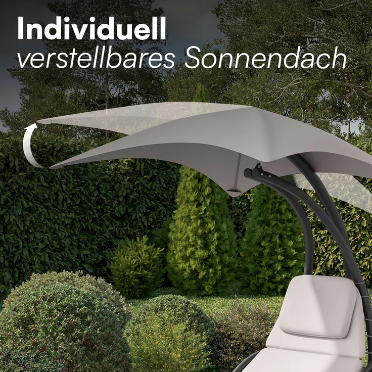 STEELSØN 'Nyria' Schwebeliege, beige, wetterfest, bis 120 kg belastbar, Hängeliege mit Sonnenschirm und Polster – Bild 7