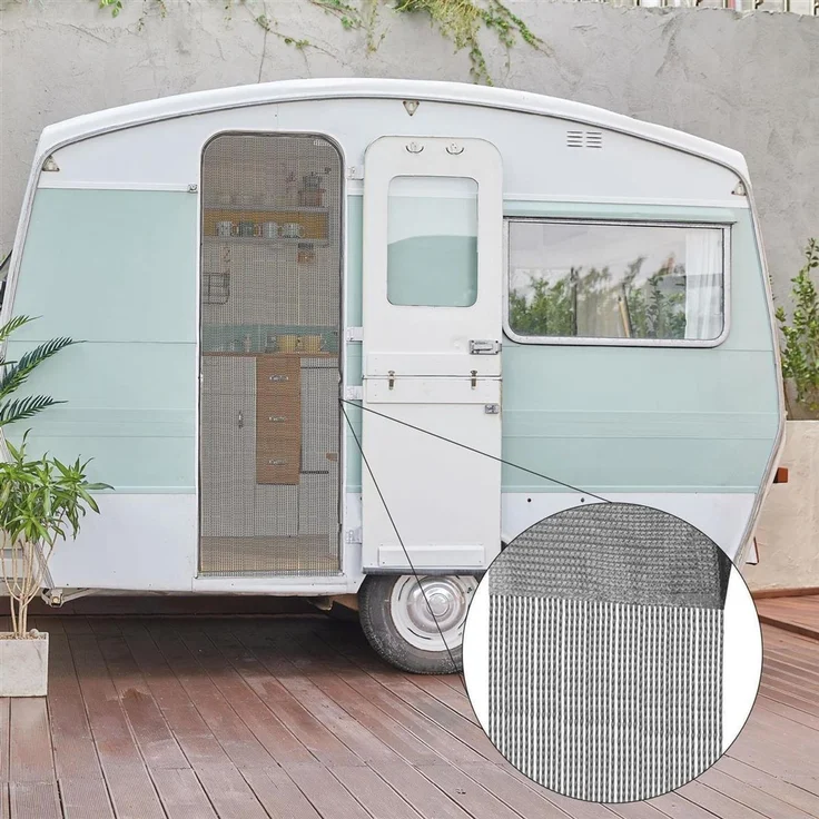 Fadenvorhang ( 56x185 cm ), Caravan Camping Fadengardine ideal für Wohnwagen / Wohmobil als Türvorhang Gold Mit Gardinenstange – Bild 2