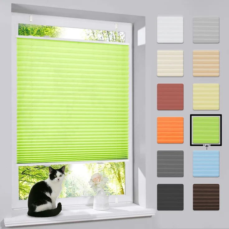 bobodeco Plissee ohne Bohren Klemmfix Faltrollo Jalousie Grün 75x120 cm (BxH), Plisseerollo Sichtschutz und Sonnenschutz Blickdicht Easyfix lichtdurchlässig Rollo für Fenster & Tür – Bild 1