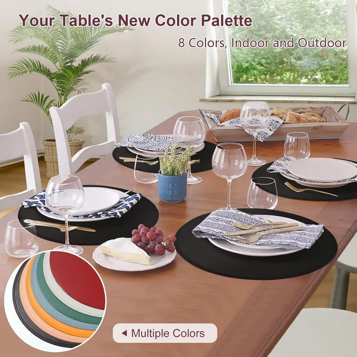 ABC Sechsteiliges Set robuste runde Esstischbezüge, Leder, wasserdicht, rutschfest, abwaschbar, ölbeständig, kratzfest, für Küche und Esszimmer, schwarz – Bild 4