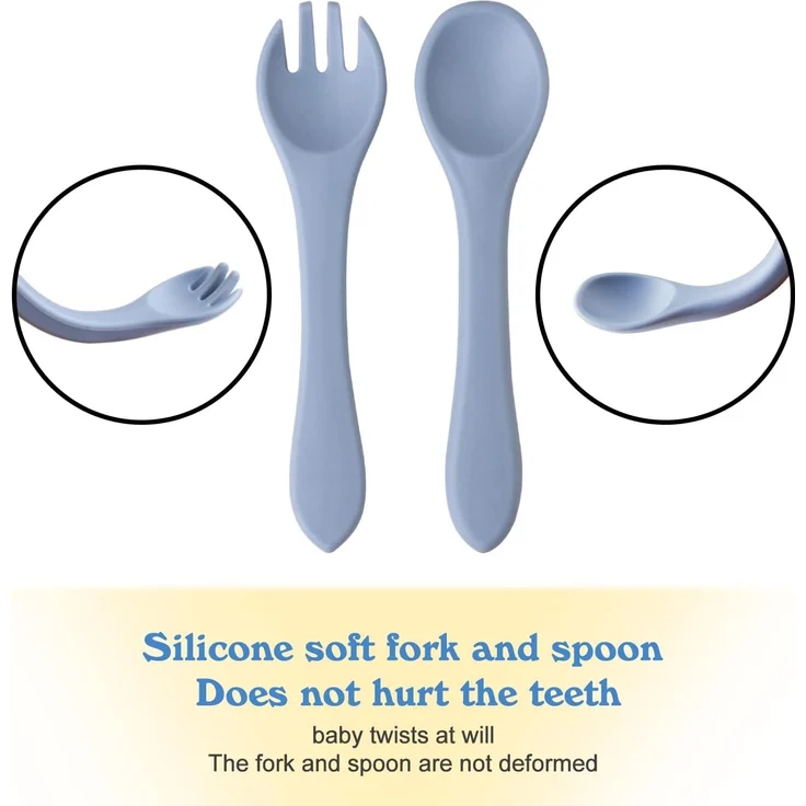 ABC 4-teiliges Besteckset, Babybesteckset - mit rutschfestem Saugnapf + Baby-Saugnapfschüssel, Löffel, Gabel, Besteckset, geeignet für 1-jährige Babys, Silikonbesteck – Bild 5
