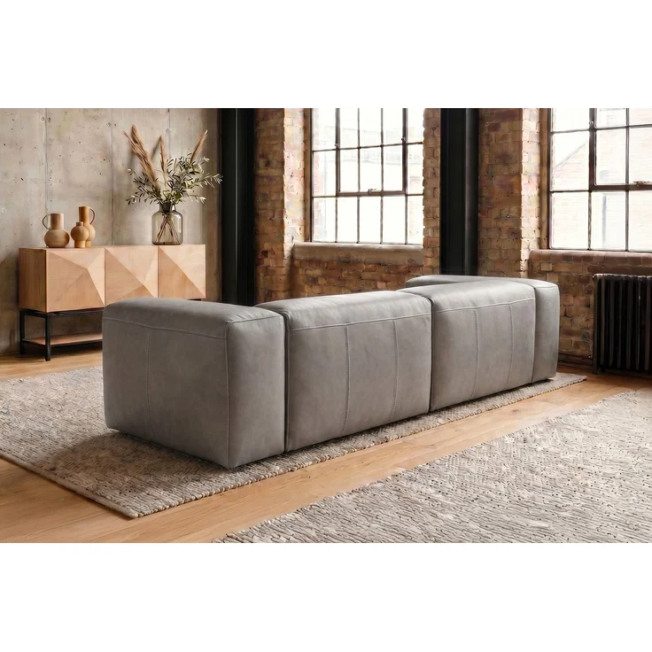 KAWOLA Sofa CELESTE 4-Sitzer mit Hocker Leder grau 72 x 114 x 302 cm – Bild 6