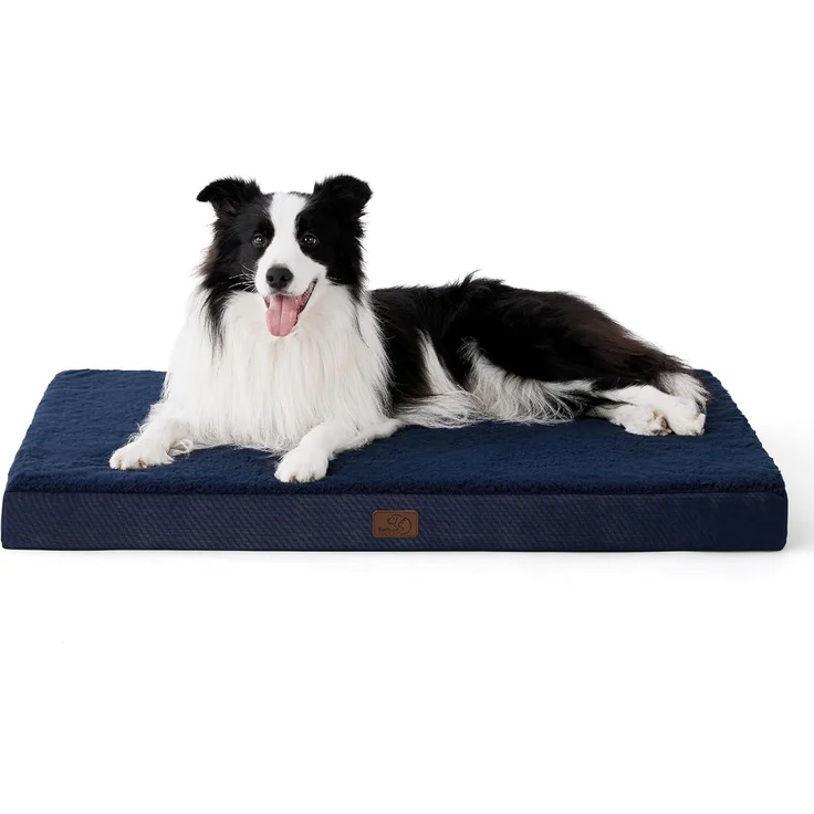 BEDSURE orthopädisches Hundebett mittelgroße Hunde - 91 x 69 x 7.6 cm Hundekissen flauschig Hundematte waschbar Hundematratze in Navyblau für mittelgroße Hunde – Bild 1