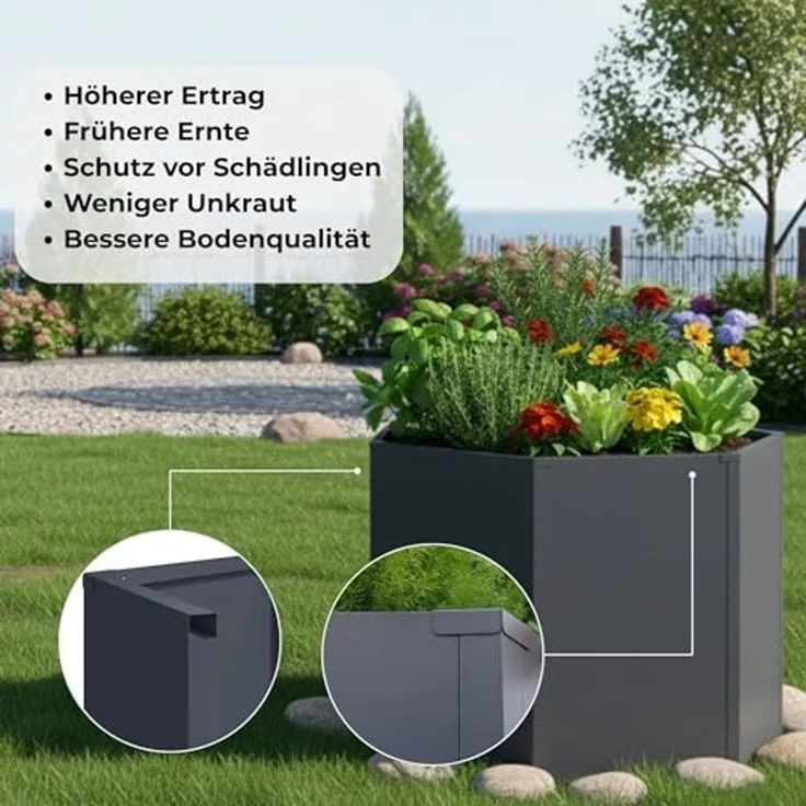 osoltus Sechseck Hochbeet Pflanzbeet Metall verzinkt 99 x 99 x 77 cm Anthrazit – Bild 4