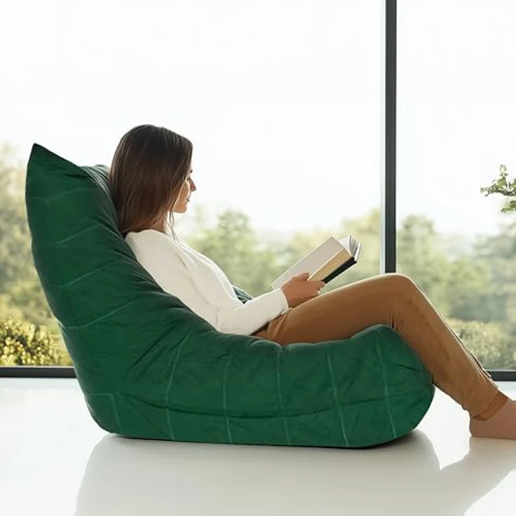 hjh LIVING Sitzsack Bodensofa mit Rückenlehne SITZOLO Bequemer Bodenstuhl Sessel für Schlafzimmer Wohnzimmer, Cord-Stoff Dunkelgrün – Bild 3