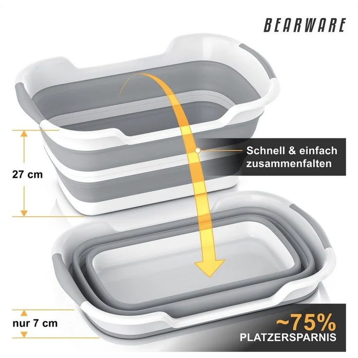 BEARWARE Wäschekorb Faltbarer Wäschekorb 26 l, Wäschewanne mit gummierten Griffen (1 St), faltbar von 27 auf 7 cm, wasserdicht, über 70% Platzersparnis – Bild 3