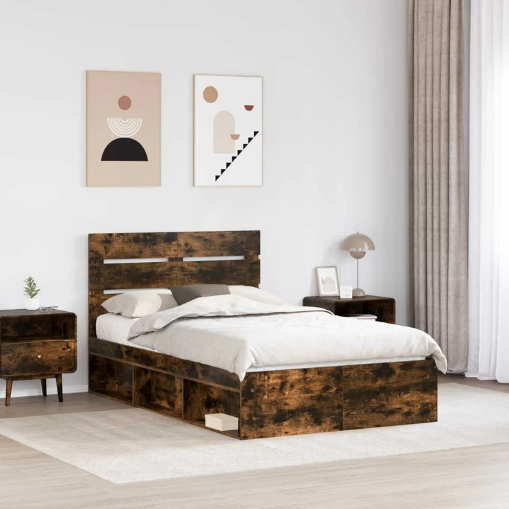 vidaXL Bettrahmen Geräucherte Eiche 120 x 190 cm Massives Kiefernholz 3411772 – Bild 2