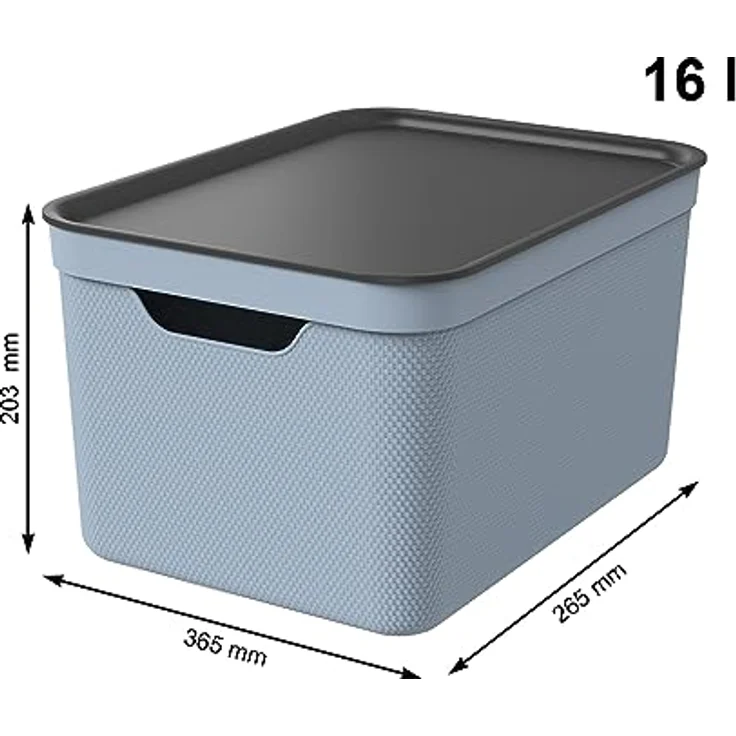 Jive 3er Set Dekobox A4 fog blue 3er- Set Aufbewahrungsbox 16l mit Deckel, Kunststoff (PP recycelt), blau/anthrazit, 3x16l (37.5 x 27.8 x 29.8 cm) – Bild 4