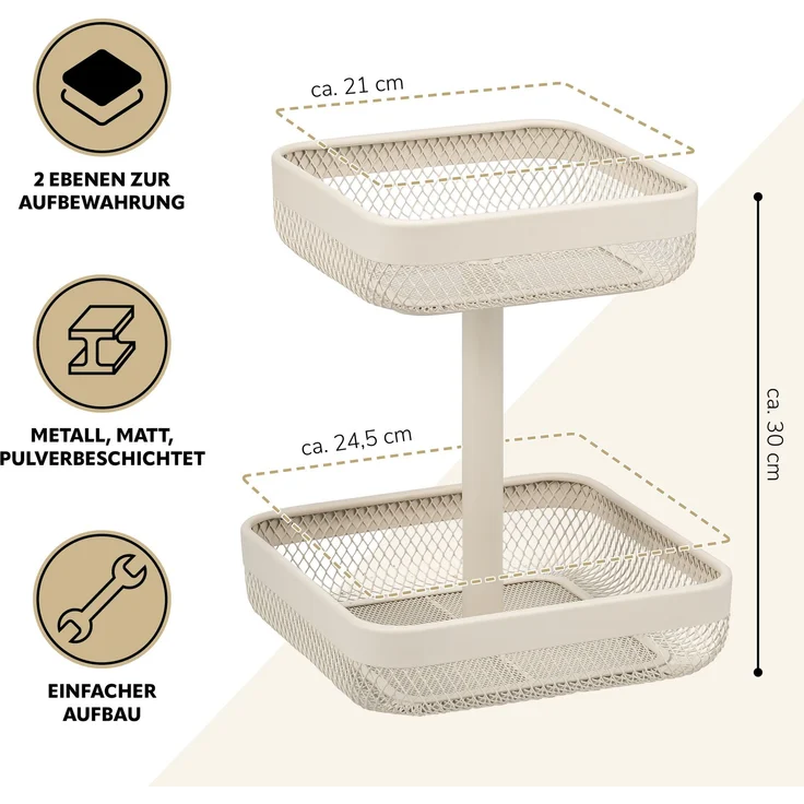 eluno 2-stöckige eckige Obstetagere / Brotkorb, Metall, beige, 20 x 20 cm und 25 x 25 cm – Bild 7