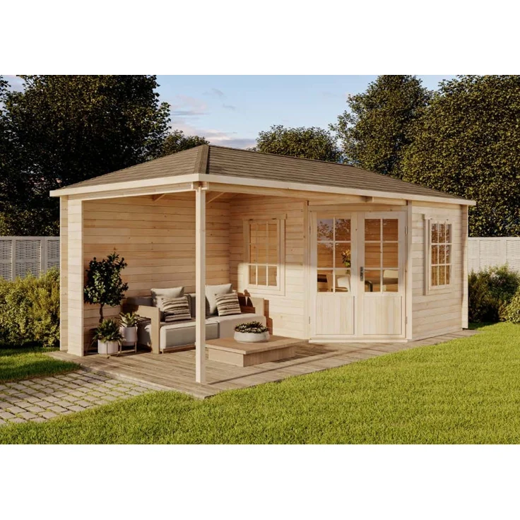 Alpholz 5-Eck Gartenhaus Mosel Gartenhaus aus Holz Holzhaus mit 40 mm Wandstärke inklusive Terrasse Blockbohlenhaus mit Montagematerial – Bild 1