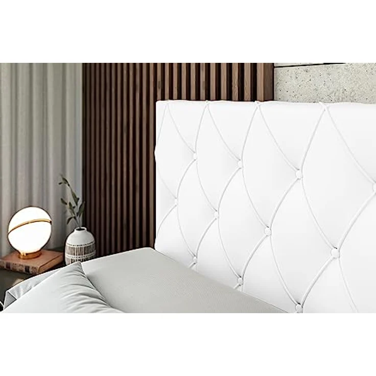 ALTDECOR AMAY Boxspringbett 180x200 cm, Polsterbett mit 21 cm hoher Matratze (H4), 4 cm Topper und Bettkasten, Weiß Kunstleder – Bild 8