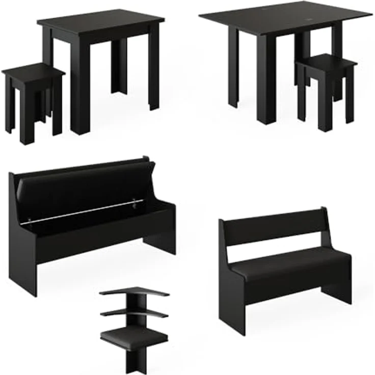 Vicco Eckbankgruppe Roman, Schwarz/Mooreiche, Holzwerkstoff, 180x80x150 cm, ausziehbarer Tisch für Esszimmer – Bild 8