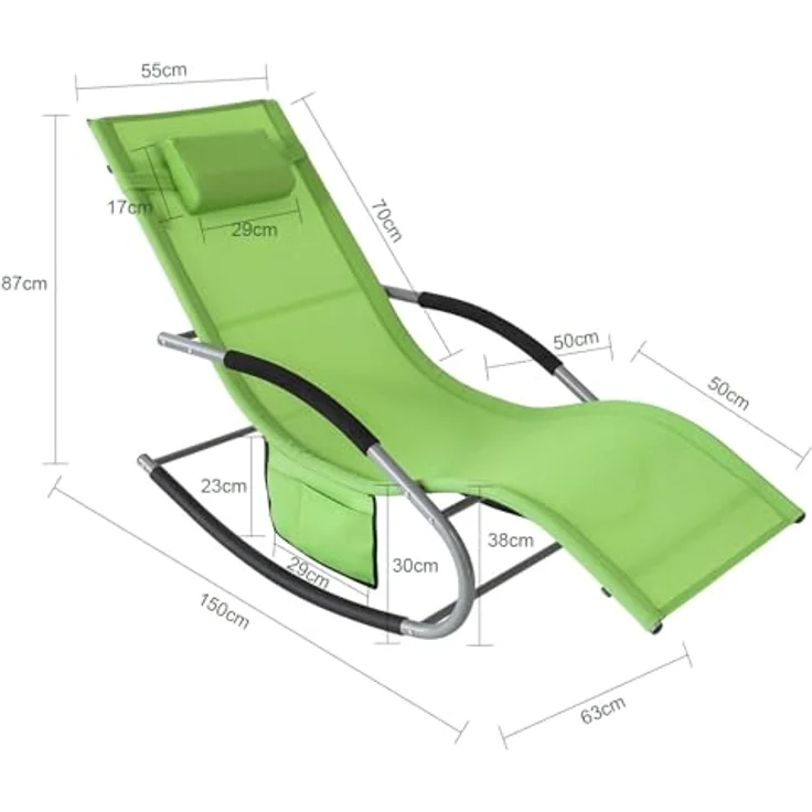 SoBuy OGS28-GRx2, 2er Set Schaukelliegen, Gartenliege in Grün, luftige Swingliege mit Kopfkissen und Stauraum für Garten, Balkon und Strand – Bild 3