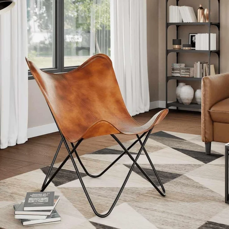 vidaXL Butterfly-Sessel Braun Echtleder 243728 – Bild 2
