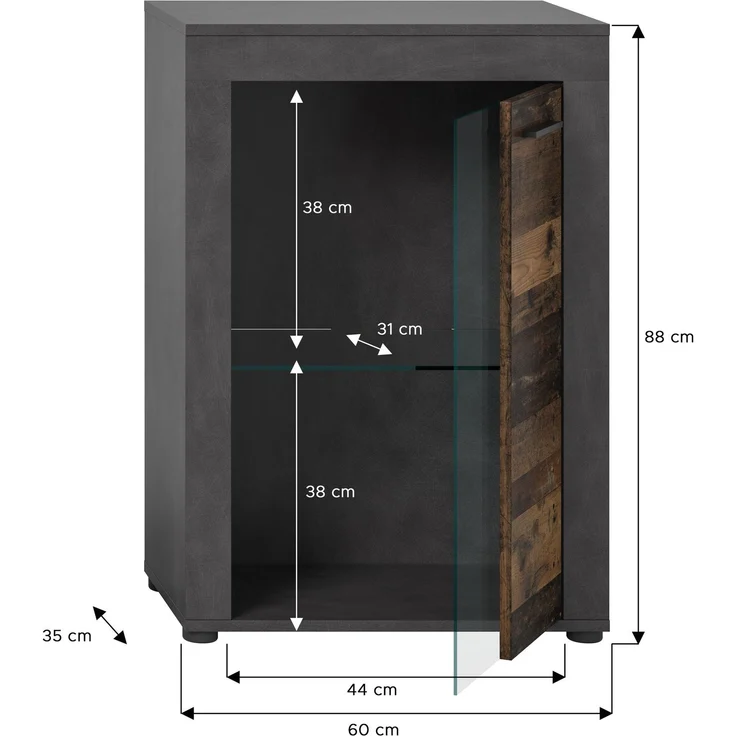 xonox. home Wohnen Jam X8BB4T40 Vitrine Glasvitrine Dekoschrank Glas-Kommode in Old Wood/Matera Nachbildung, ca. B/H/T: 60 x 86 x 35 cm – Bild 7