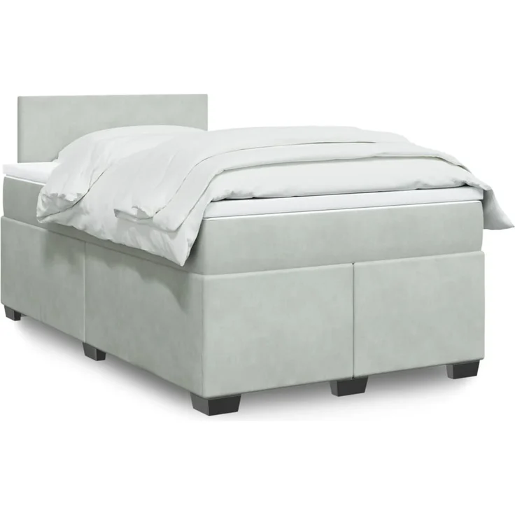 vidaXL Boxspringbett mit Matratze Hellgrau 120x200 cm Samt 3288576 – Bild 1
