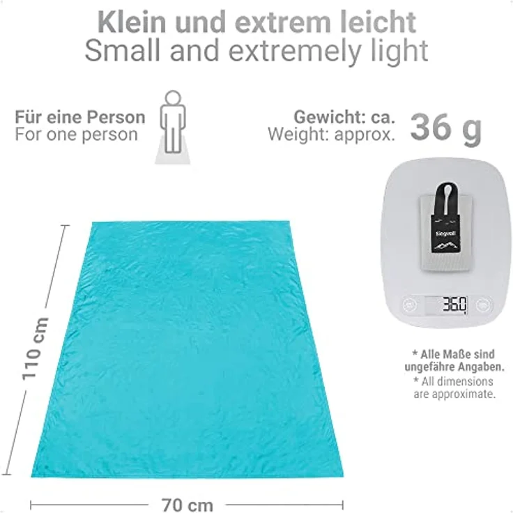 Siegvoll Mini Picknickdecke Blau, Ultraleichte Stranddecke 70x110 cm – Bild 2