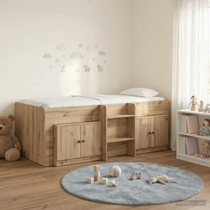 vidaXL Loft Bettgestell mit Schrank 3 Stk. Artisan-Eiche Holzwerkstoff 3423365