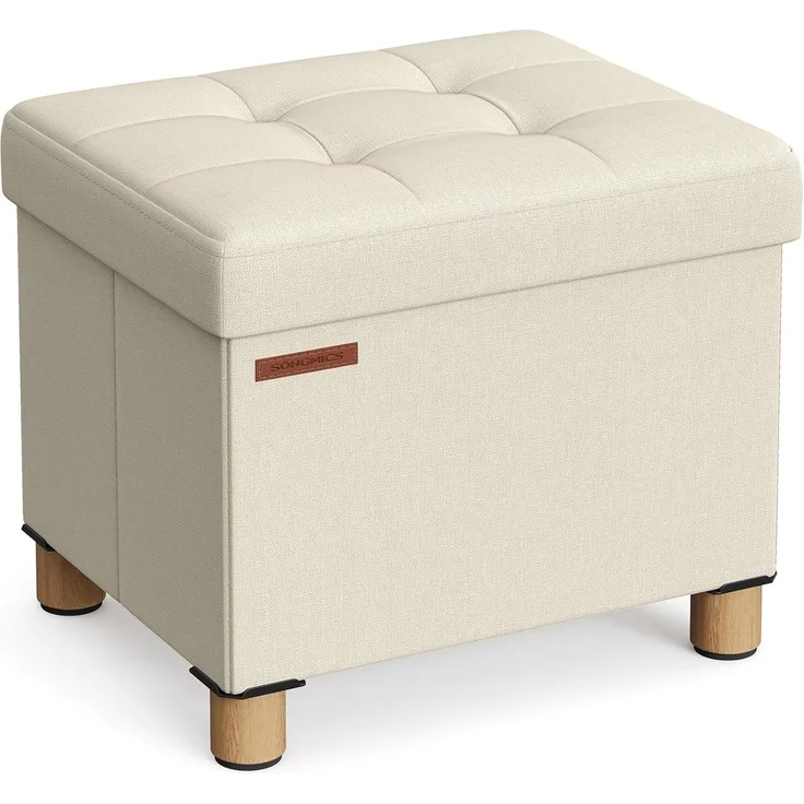 SONGMICS Sitzhocker mit Stauraum, kleine klappbare Sitzbank, 32x40 cm Fußbank, Aufbewahrungsbox, bis 300 kg belastbar, für Wohnzimmer Schlafzimmer Schlafsaal, cremeweiß LSF012W11