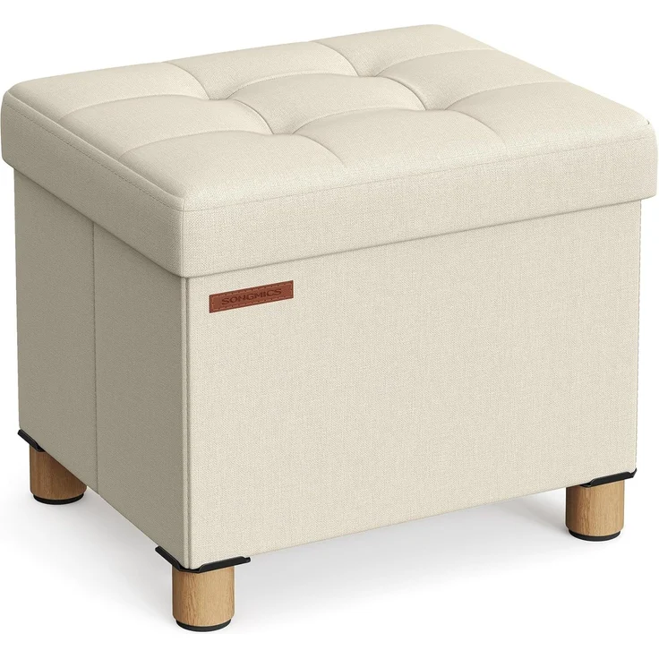 SONGMICS Sitzhocker mit Stauraum, kleine klappbare Sitzbank, 32x40 cm Fußbank, Aufbewahrungsbox, bis 300 kg belastbar, für Wohnzimmer Schlafzimmer Schlafsaal, cremeweiß LSF012W11 – Bild 1