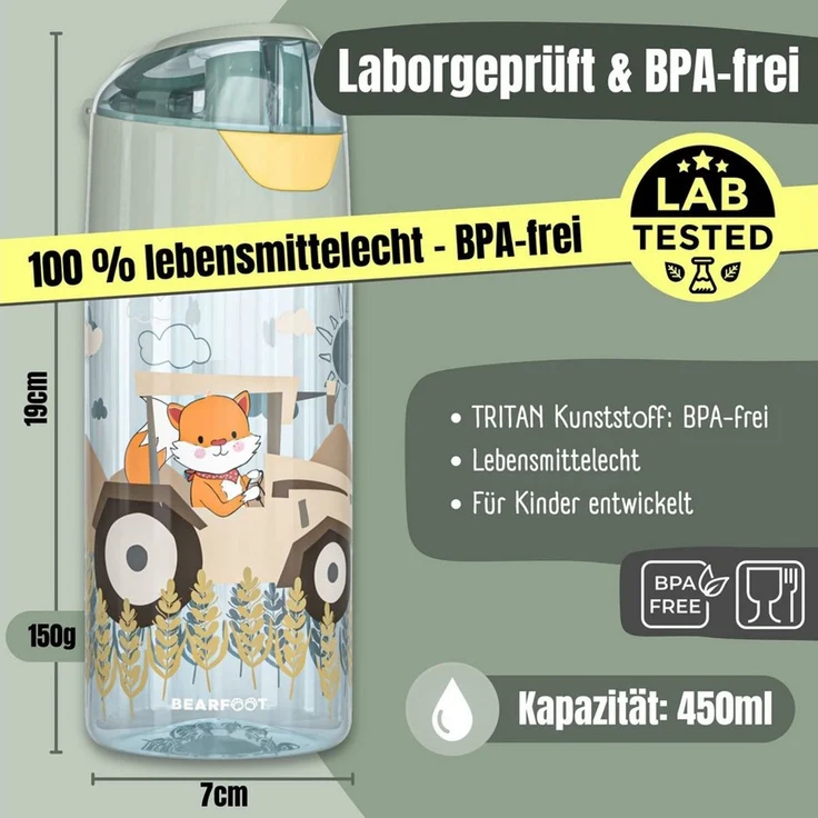 BEARFOOT Trinkflasche Trinkflasche Kinder, leichte Wasserflasche - Traktor sage – Bild 4