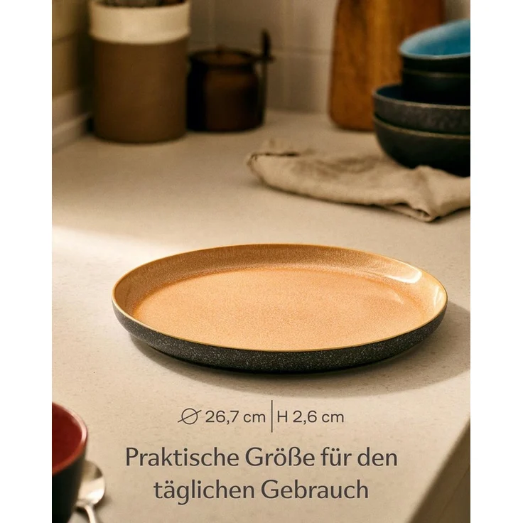 Cosumy Speiseteller Steingut Geschirr Set 4 Personen – Handgefertigtes Tafelservice, (4 St), Handglasiert- Mikrowellenfest - Spülmaschinenfest – Design Geschirr", – Bild 3