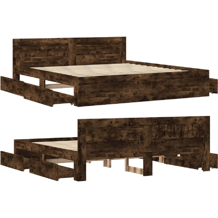 vidaXL Bettgestell mit Kopfteil Räuchereiche 200x200 cm Holzwerkstoff 3295538 – Bild 8