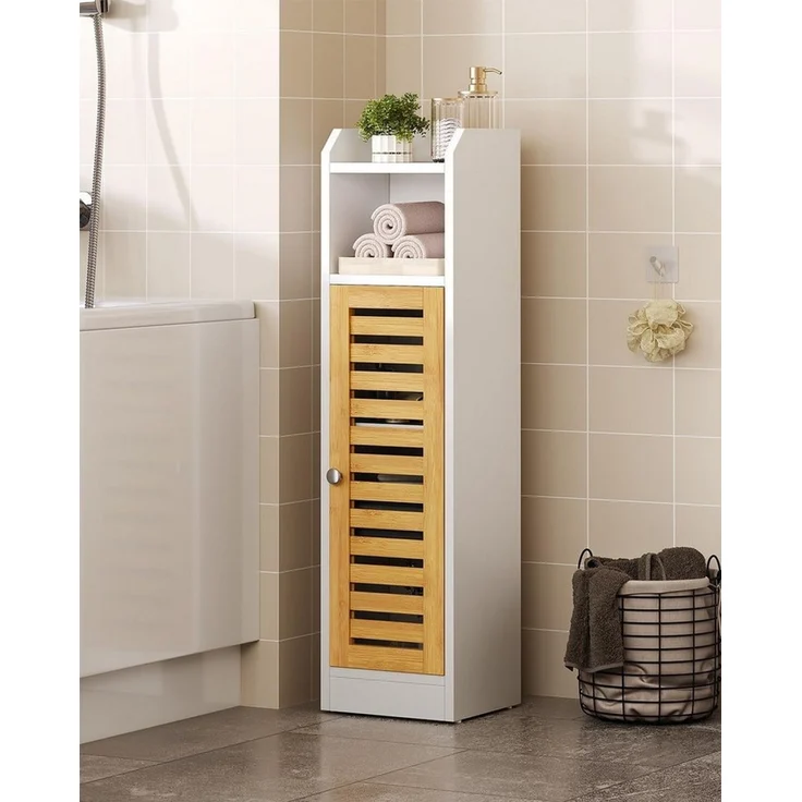 MSMASK Badregal Badezimmerschrank, Toilettenschrank, Beistellschrank 20×20×80 cm, 1-tlg, mit 2 offenen Fächern & Verstellbare Ablagen – Bild 2