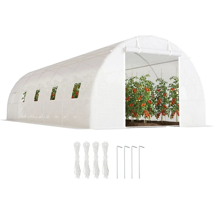 Tunnelgewächshaus 8 x 3 x 2 m mit Kunststoff- und verstärkter Stahlbeschichtung, 800.0×300.0×200.0cm, Weiß, MELAYR