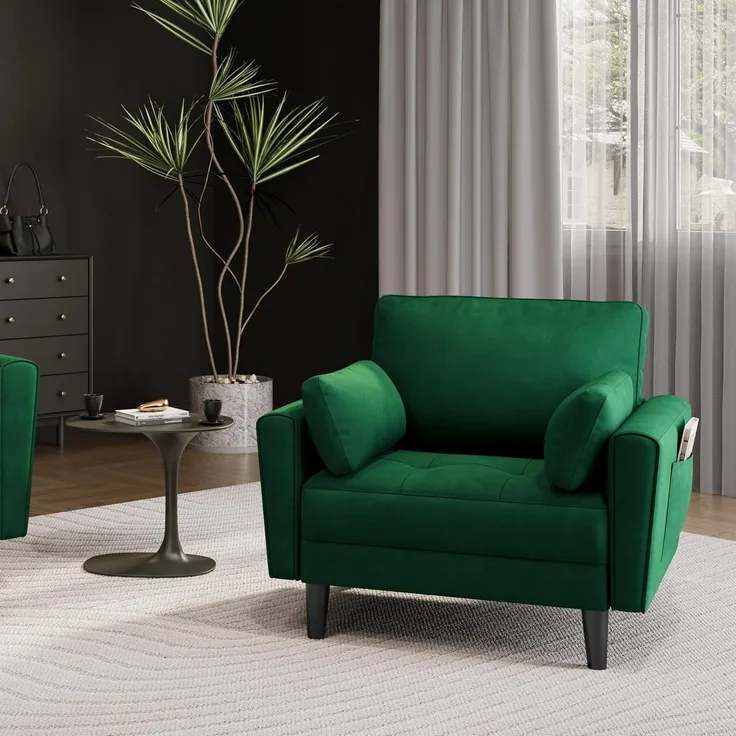 Yaheetech 1 Sitzer Sofa, Loveseat, Kleine Sofa mit 2 Kissen und Armlehnen, Moderne Leinen Couch Sofa, Couch Loungesofa Set für Wohnzimmer, Grün